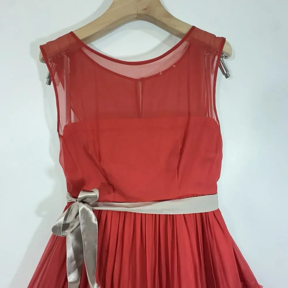 Burning Torch Anthropologie Red Silk Rosette Dress Small Fit Vintage Sleeveless - Picture 5 of 13